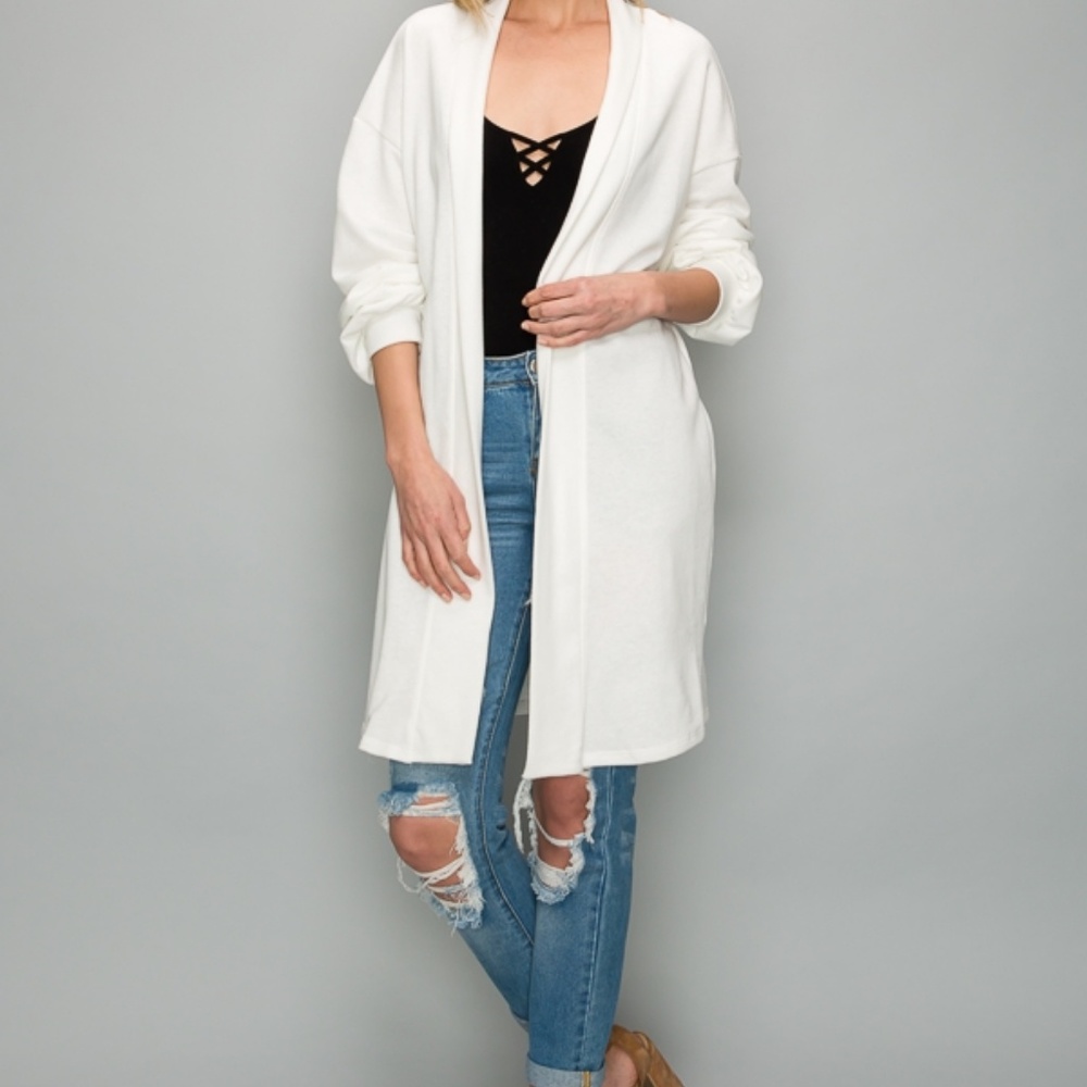 White Terry Cloth Cardigan